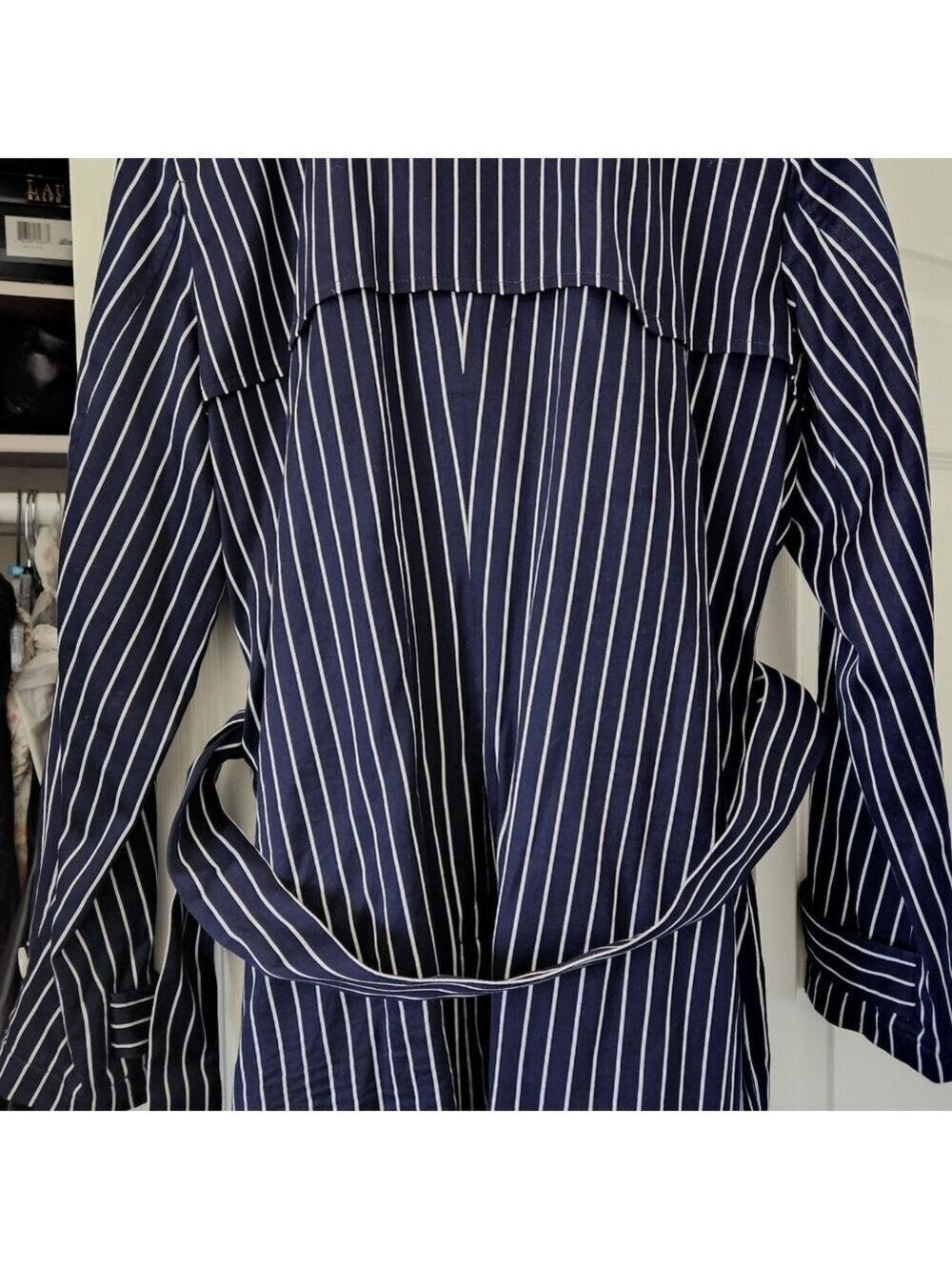 NEW LAUREN RALPH LAUREN NAVY/WHITE PINSTRIPE TRENCH SZ XL - Picture 5 of 12